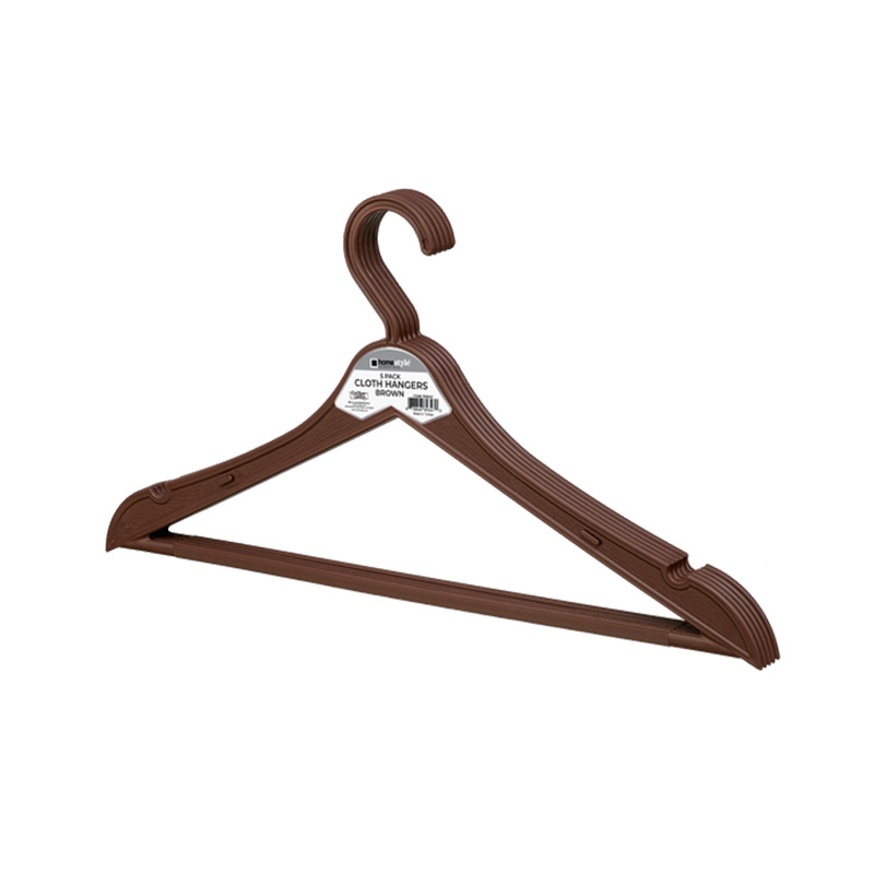 5 PACK BROWN PLASTIC CLOTHES HANGERS-36
