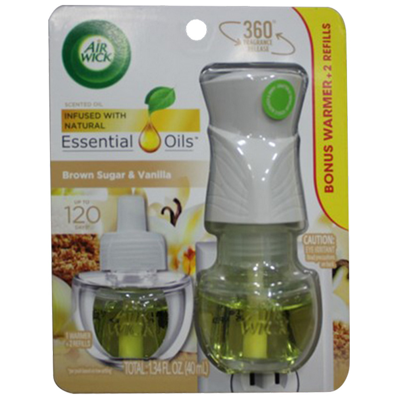 Airwick - Plug in Scented Oil Starter Kit -
(1 Warmer + 2 Refills 0.67 oz Each) - Brown Sugar & Vanilla