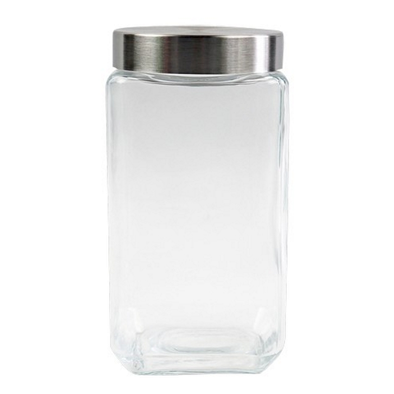 1PC SQUARE GLASS CANISTER WITH LID,2L-12