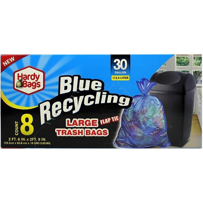 30GAL BLUE RECYCLING TRASH BAG 8CT-24