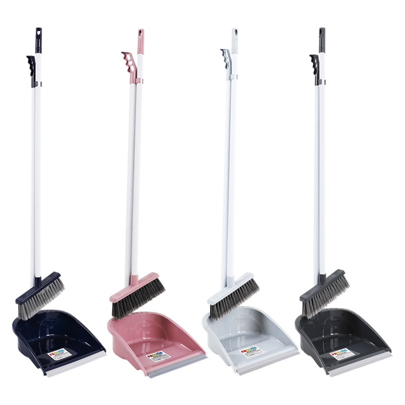 Rubber Bristle Expandable Broom Set with Dustpan & Handheld Rubber Brush for Sur
